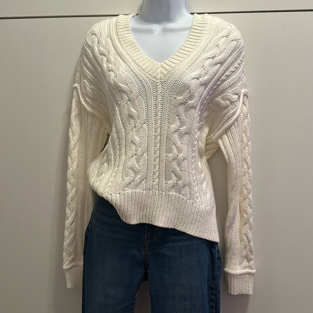 Cable Knit V Neck Sweater
